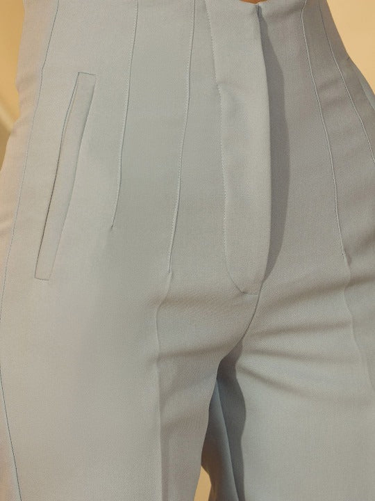 Women Grey High-Rise Cigarette Pants – Slim Fit