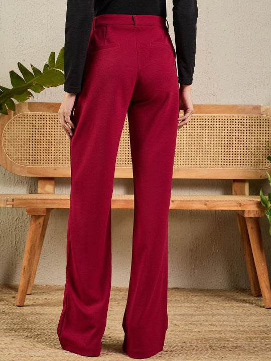 Women Maroon High-Rise Bootcut Trousers