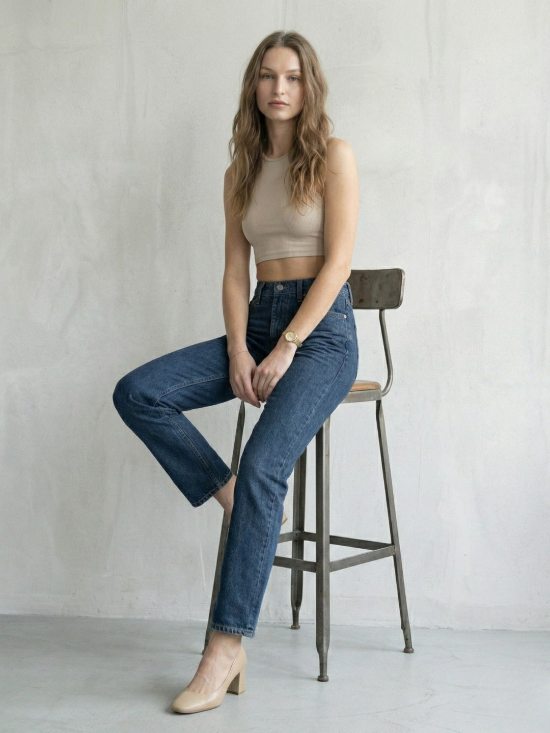 Dark Blue Mid-Wash Straight-Fit Jeans for women