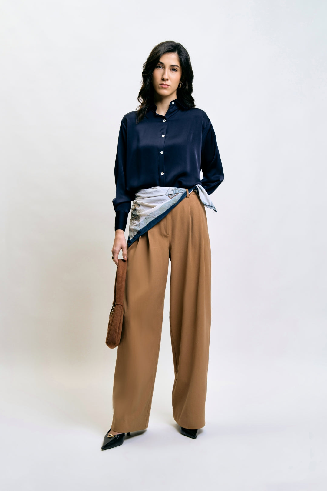 Oversized Navy Satin Shirt