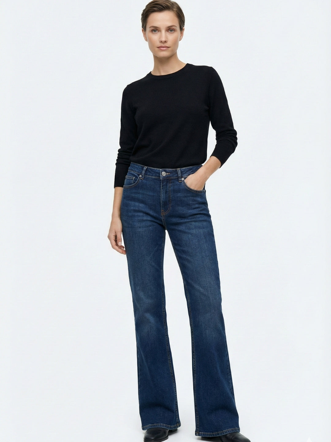 Women High-Rise Bootcut Dark Blue Denim Jeans