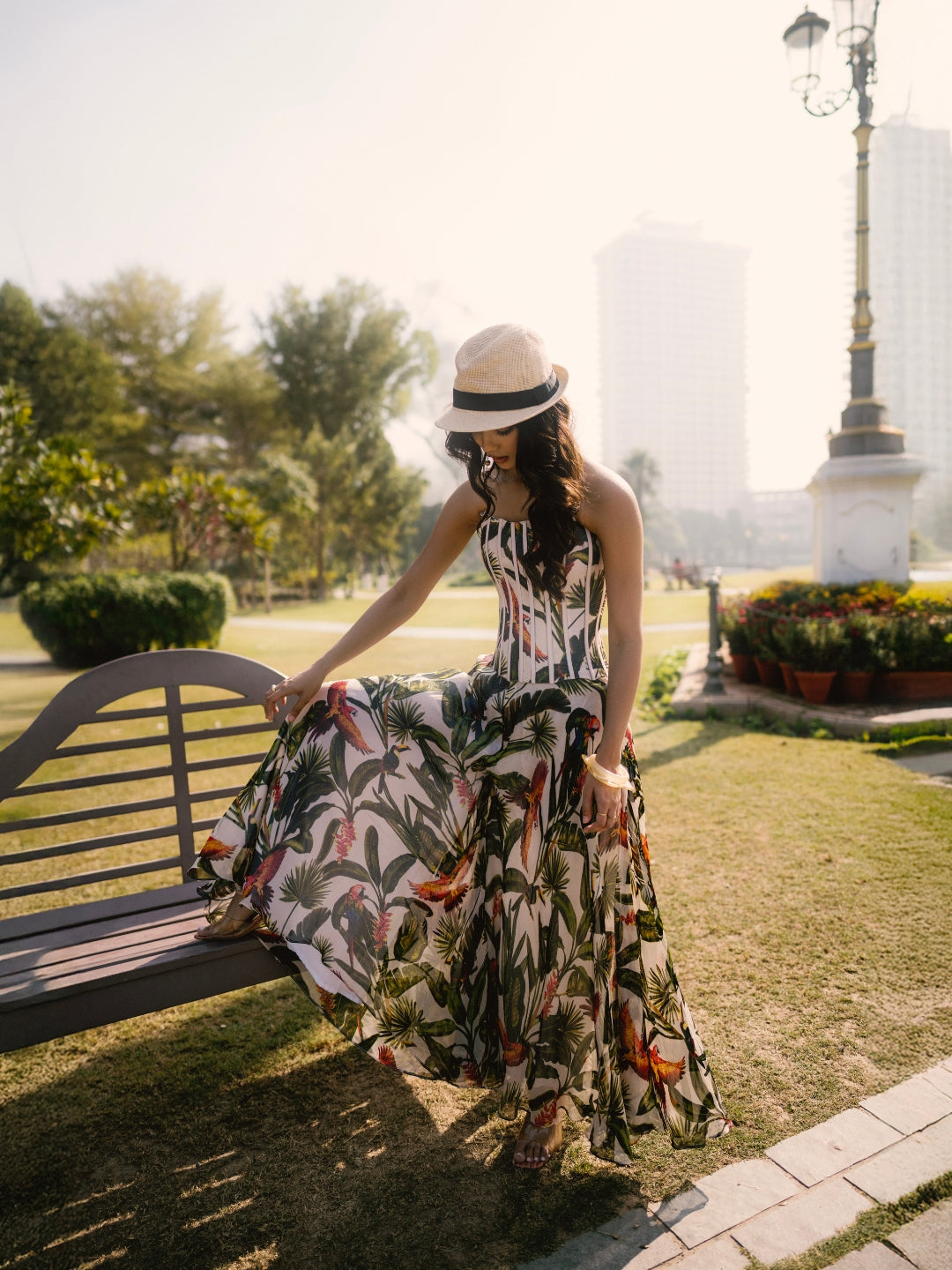 Jungle Print Silk Organza Corset Set for Women
