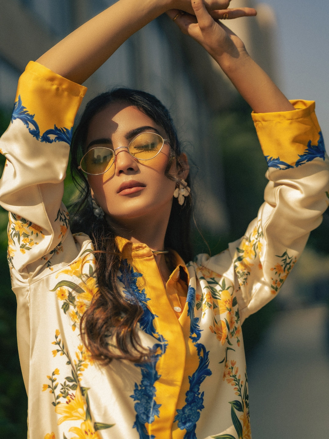 Yellow Blue Satin Co-ord Set for Women