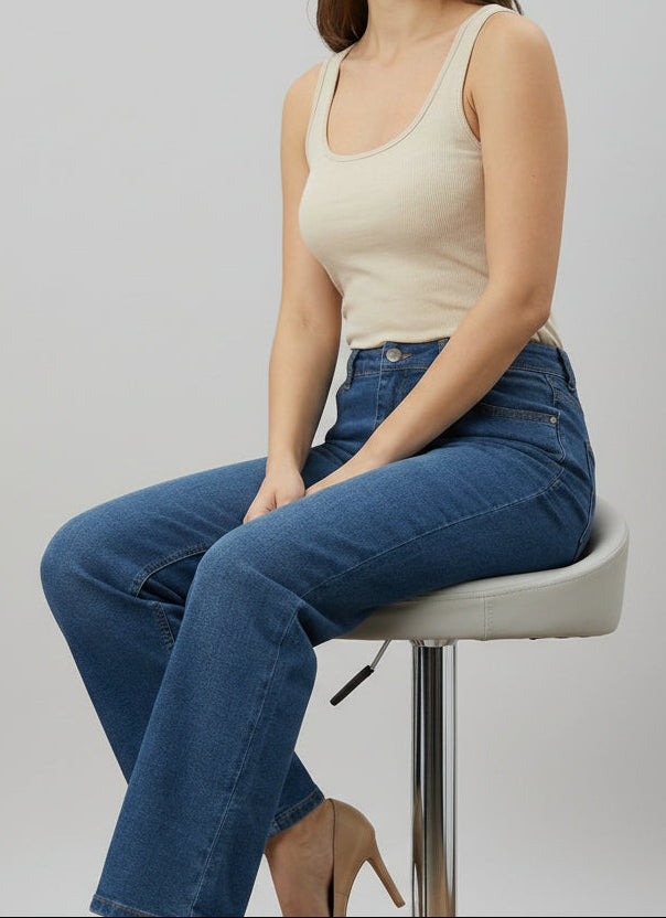 DELAN High-Rise Straight Fit Blue Jeans