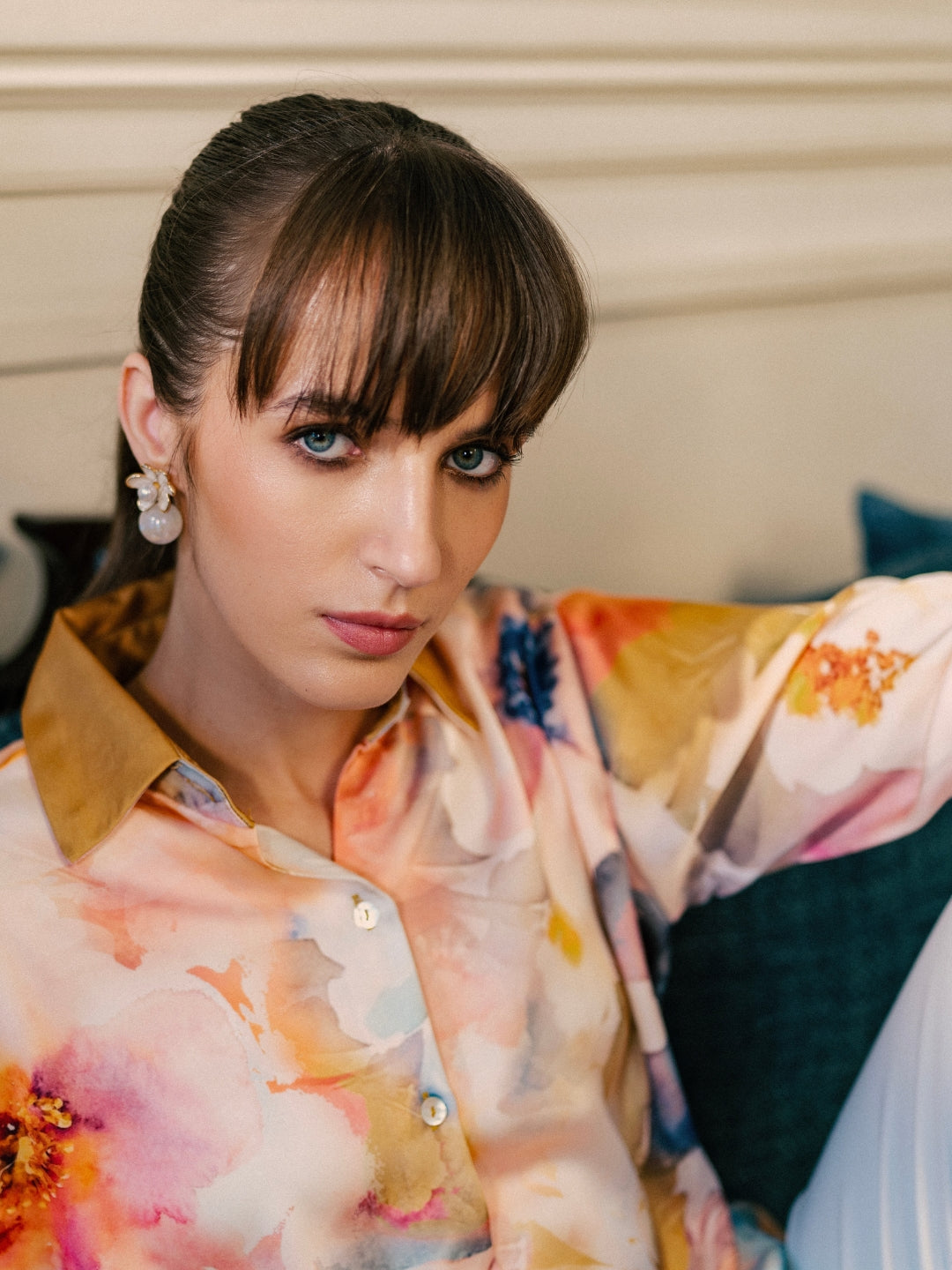 Golden Bloom Oversized Satin Shirt