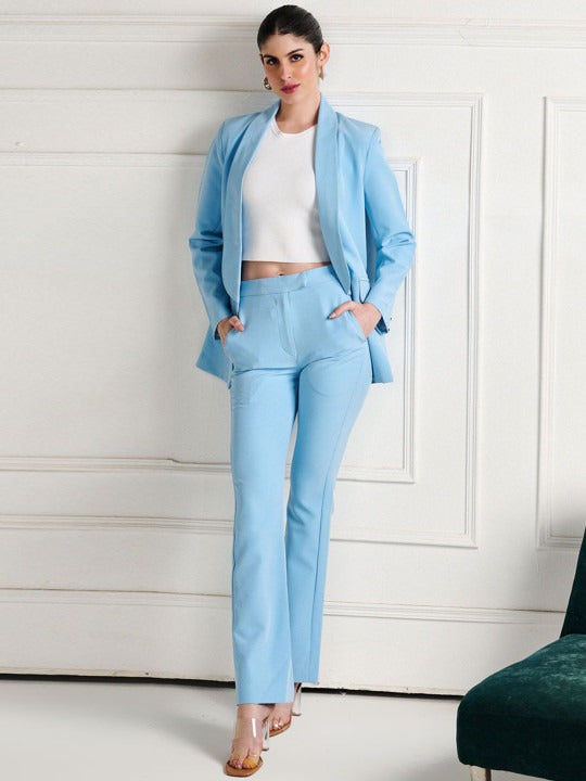 Women Blue High-Rise Bootcut Trousers