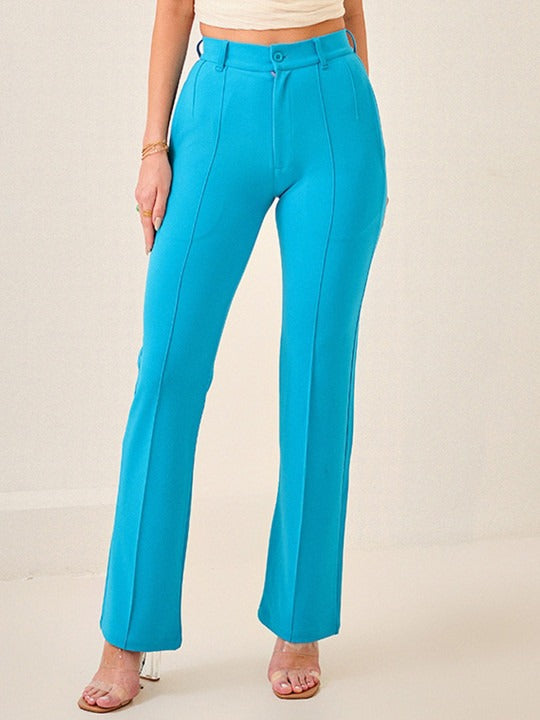 Women Turquoise Blue Straight Fit Woven Trousers