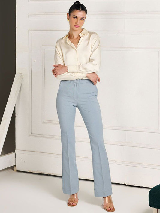 Women Grey High-Rise Bootcut Flared Trousers