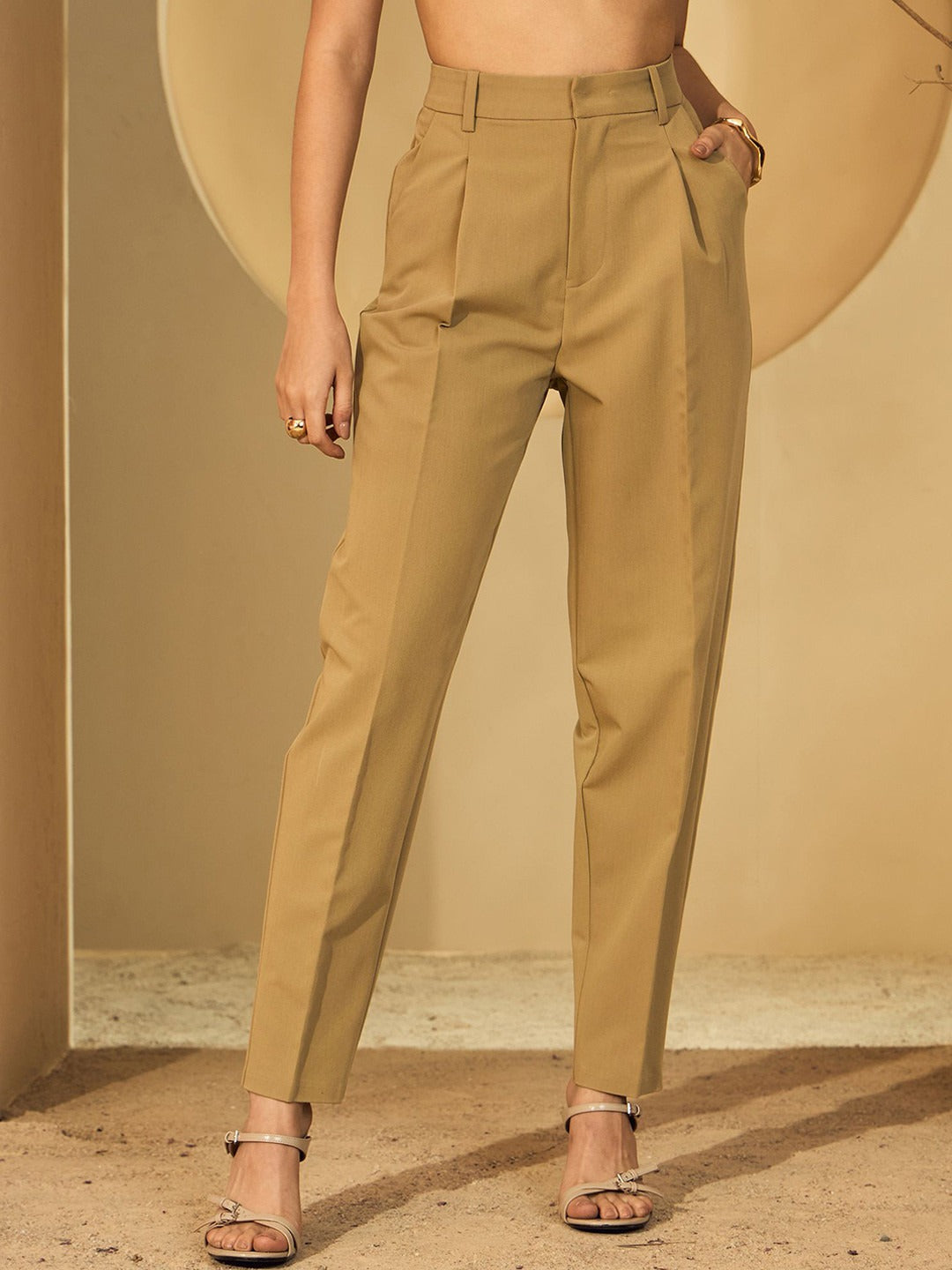 Women’s Khaki High-Rise Mom Fit Trousers