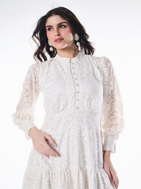 White Lace Fit & Flare Mini Dress for Women