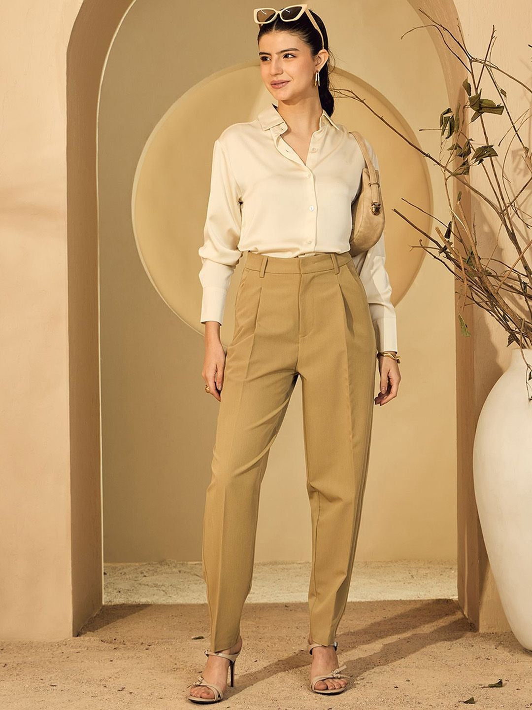 Women’s Khaki High-Rise Mom Fit Trousers