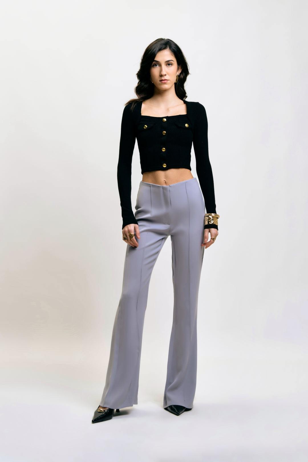 Flare Trousers with Front Seam