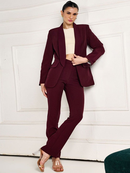 Women Maroon High-Rise Bootcut Woven Pants