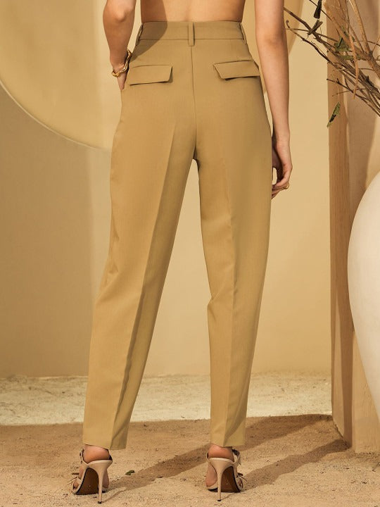 Women’s Khaki High-Rise Mom Fit Trousers