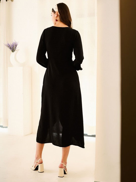 Black Cotton Wrap Midi Tulip Dress