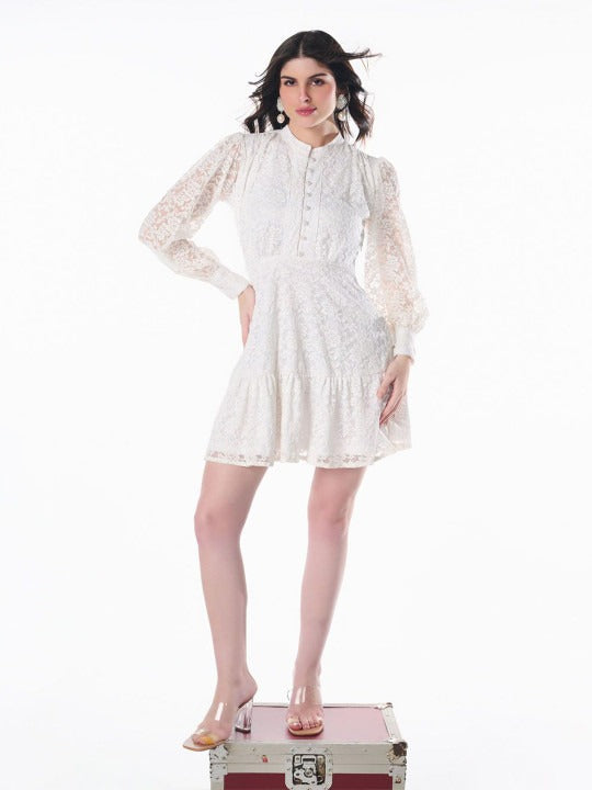 White Lace Fit & Flare Mini Dress for Women