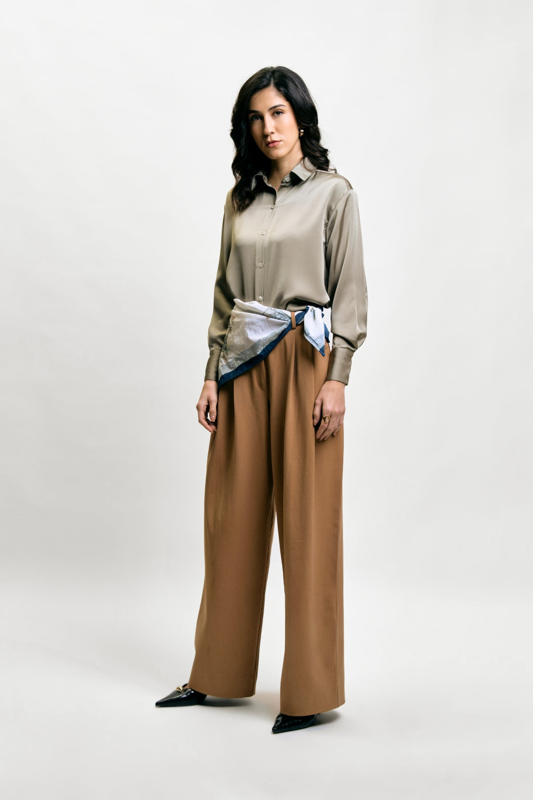 Oversized Muted Olive Satin Shirt
