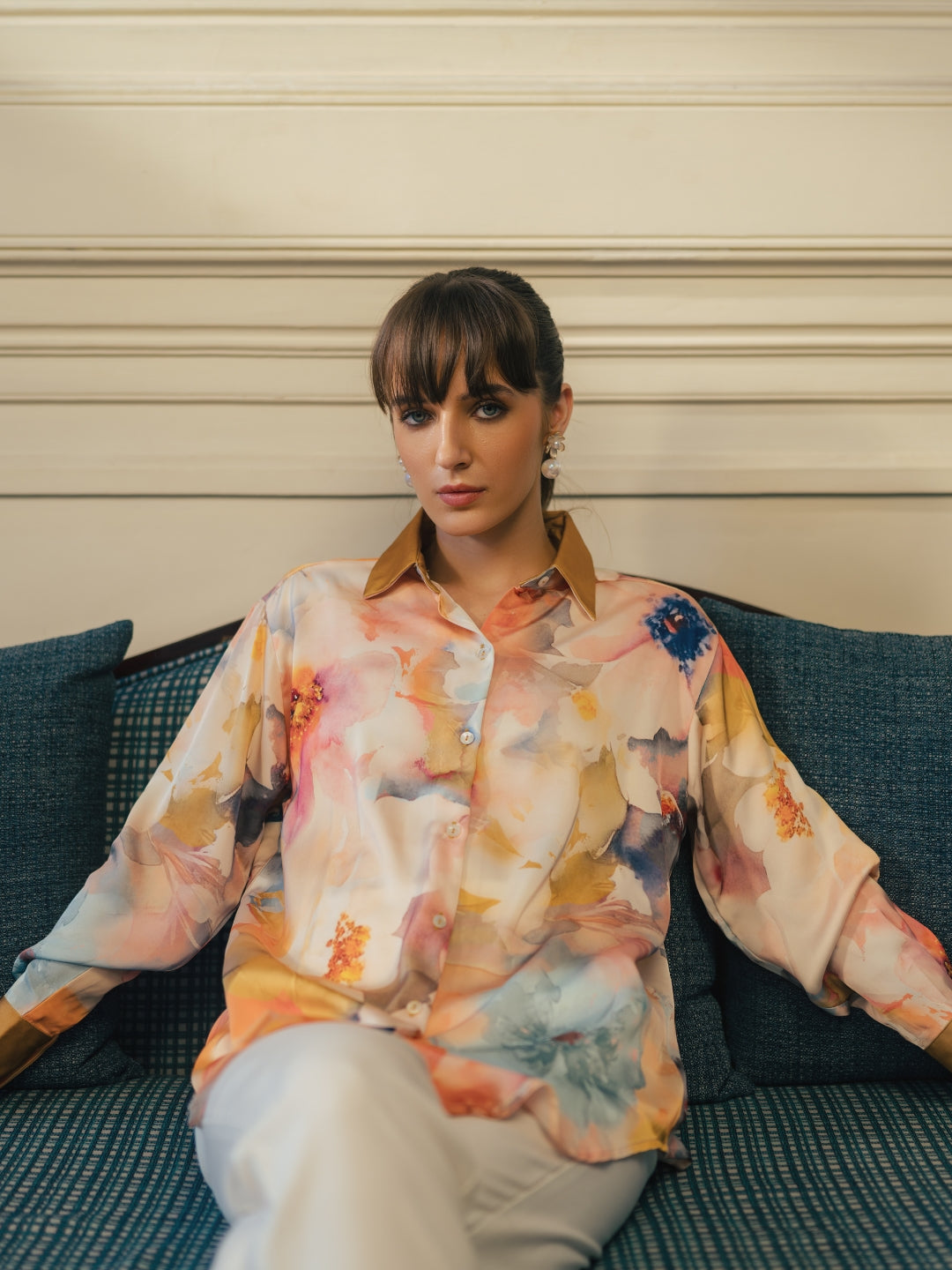 Golden Bloom Oversized Satin Shirt