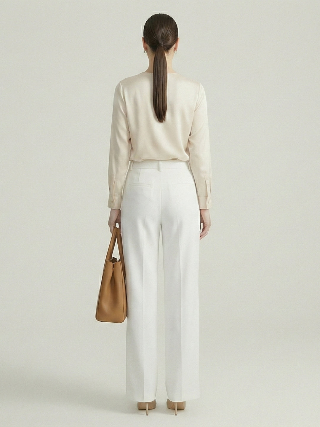 Women’s White High-Rise Korean Wide-Leg Trousers