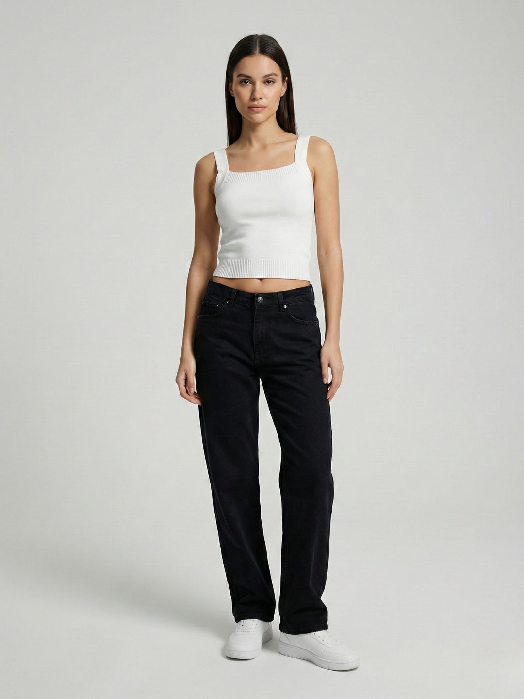Women White Ribbed Crop Top