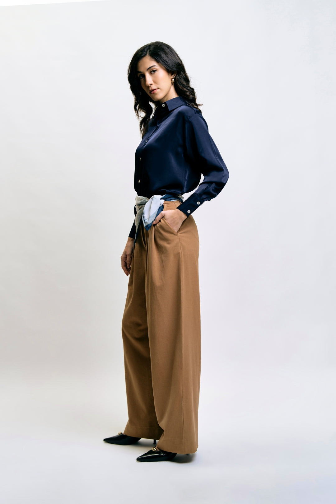 Oversized Navy Satin Shirt