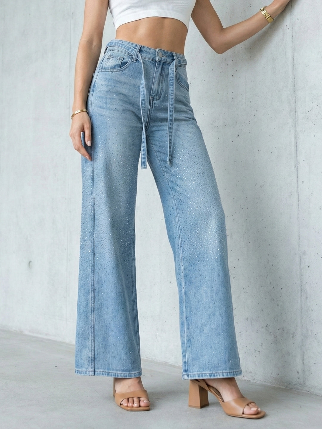 Women’s crystal wide-leg jeans by DELAN

