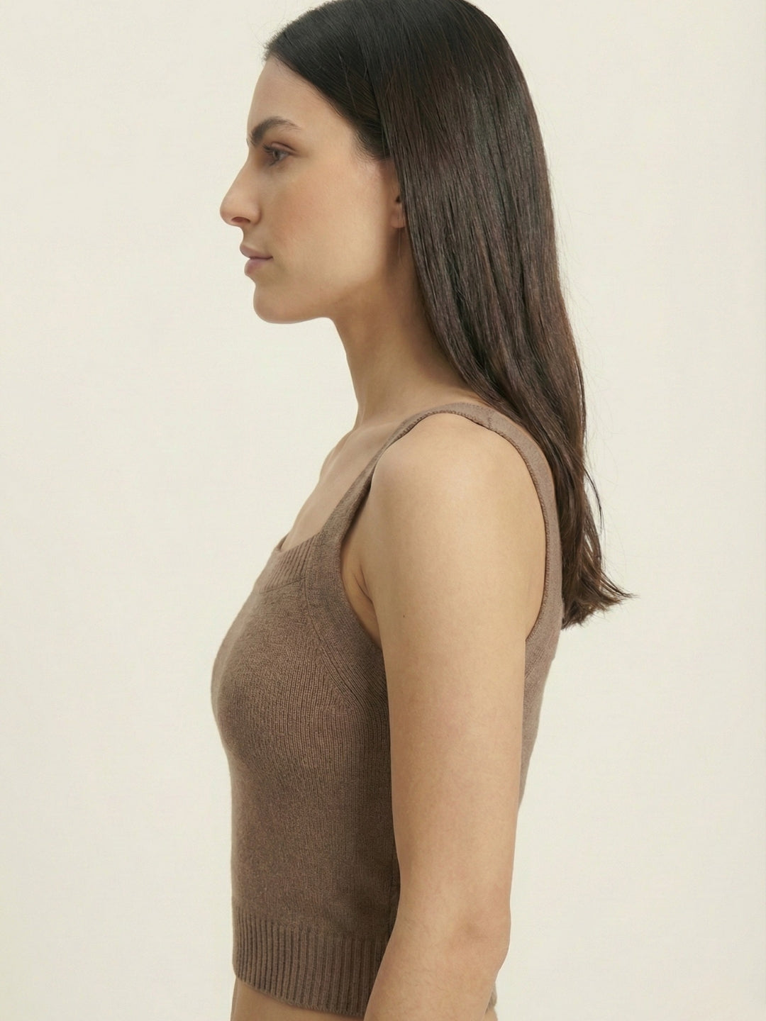 Women Camel Ribbed Crop Top