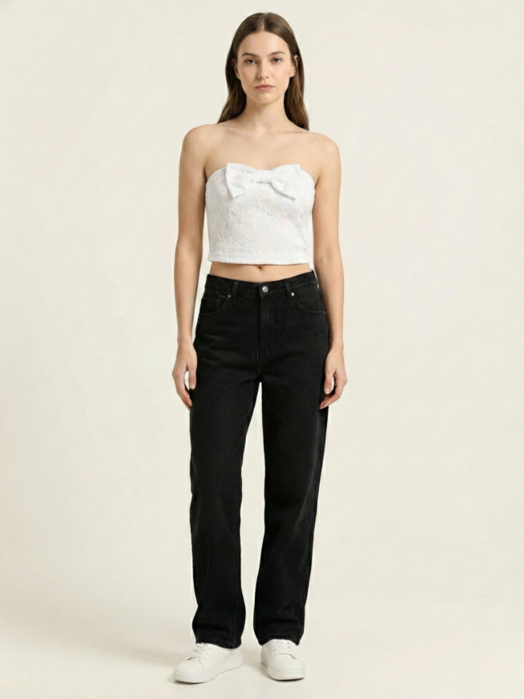 White Lace Padded Top with Side Bow Tie.