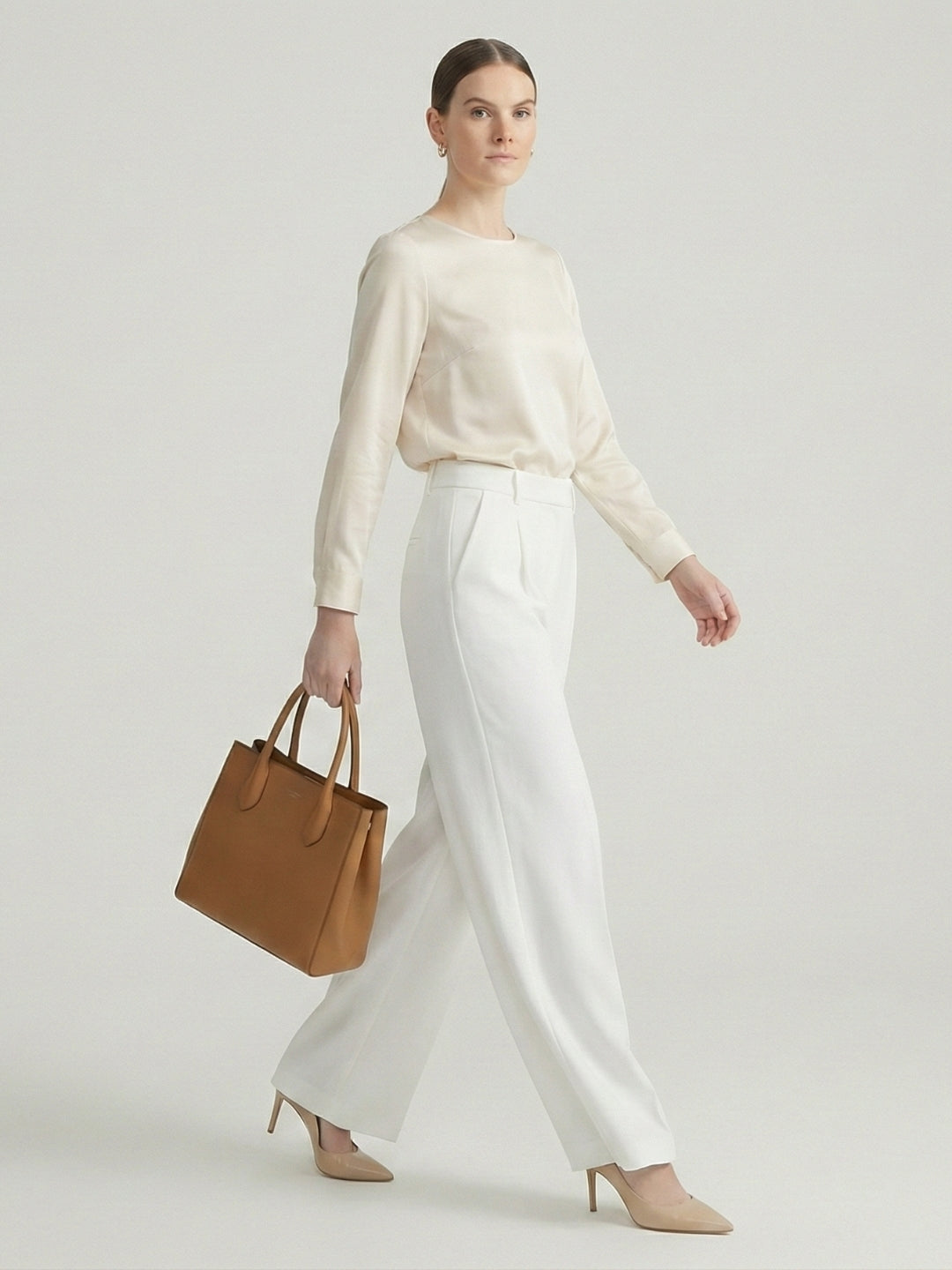 Women’s White High-Rise Korean Wide-Leg Trousers