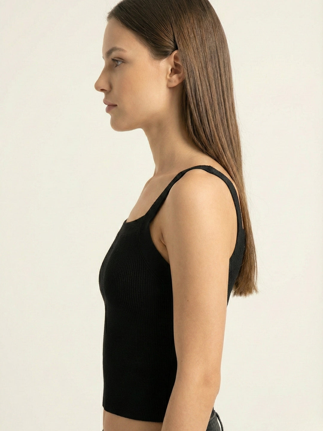 Women Black Ribbed Fitted Crop Top