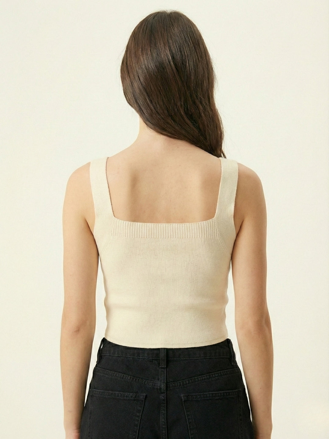 Women Cream Ribbed Crop Top