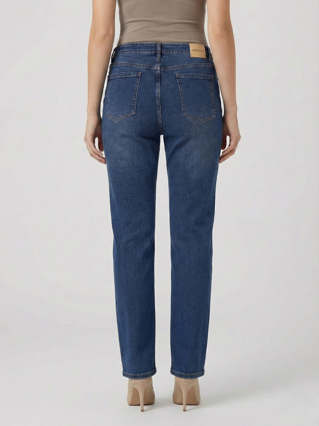High-Rise Straight Fit Dark Blue Denim Jeans