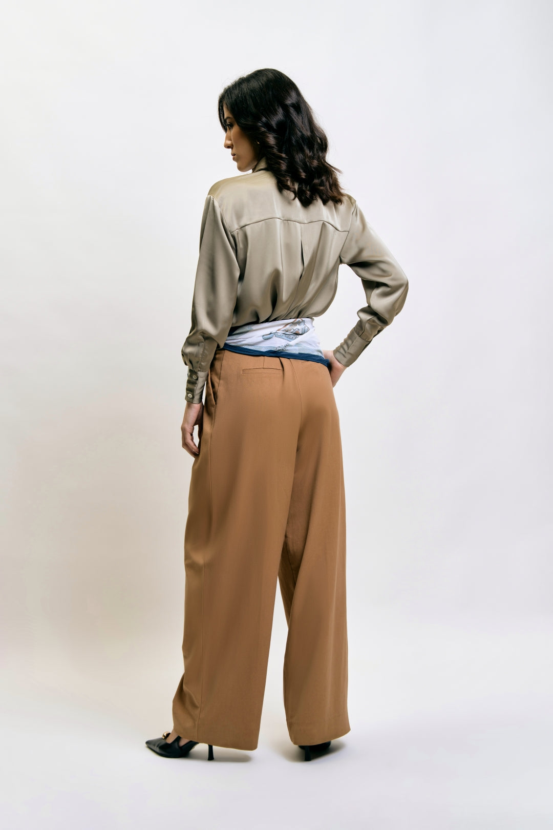 Oversized Muted Olive Satin Shirt
