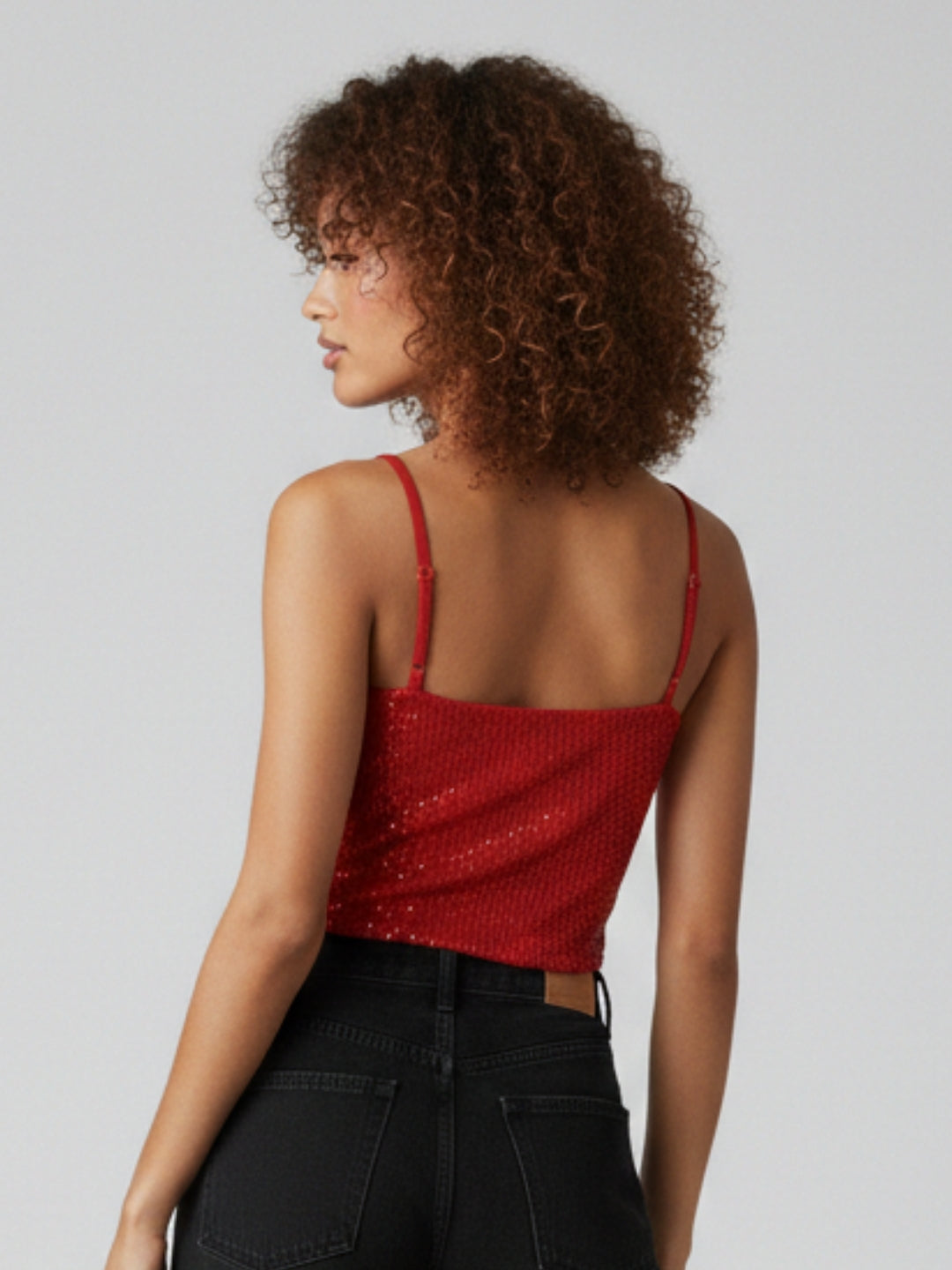 Red Sequin Smocked Cami Crop Top