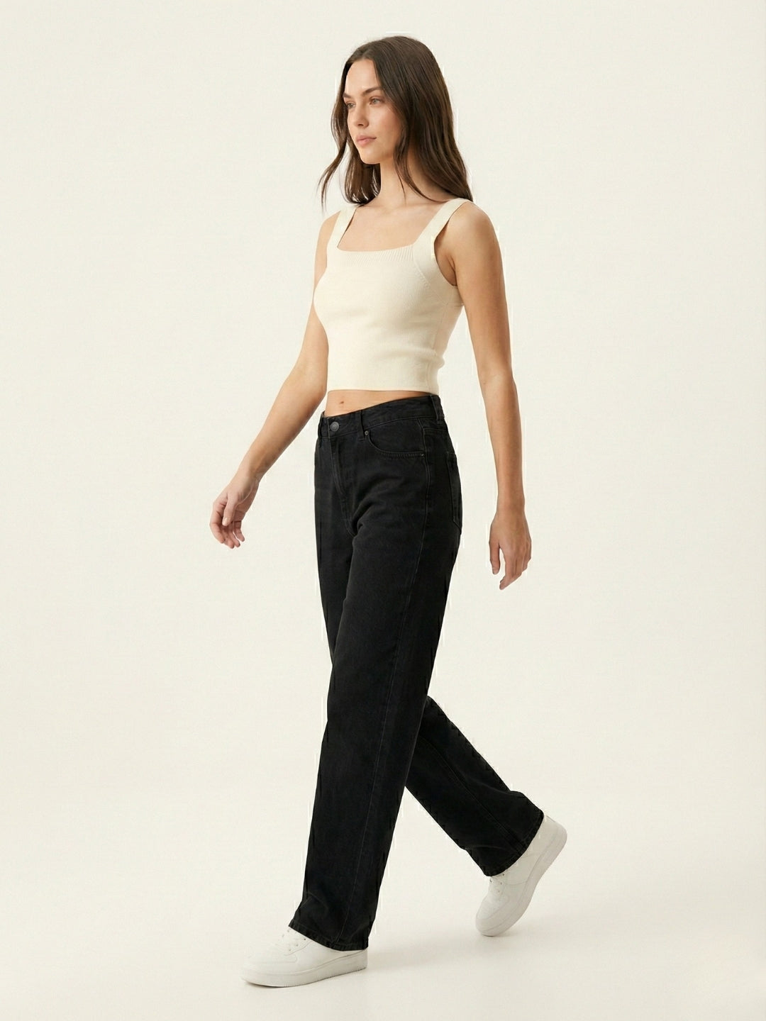Women Cream Ribbed Crop Top