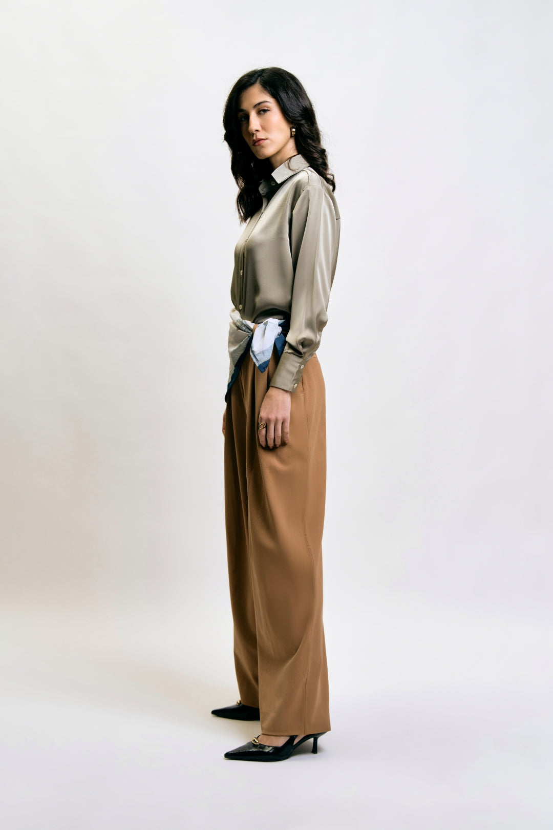Oversized Muted Olive Satin Shirt