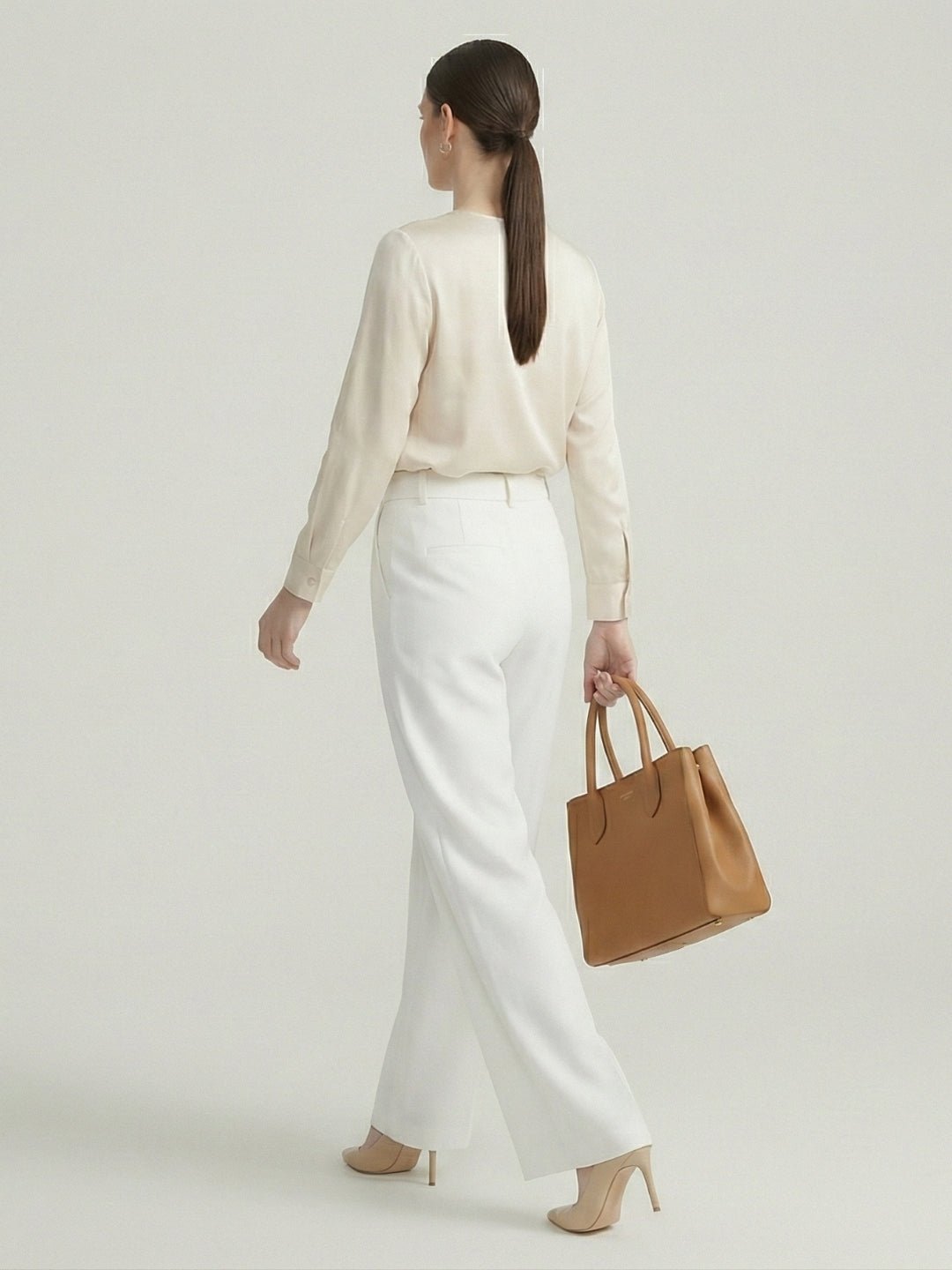 Women’s White High-Rise Korean Wide-Leg Trousers