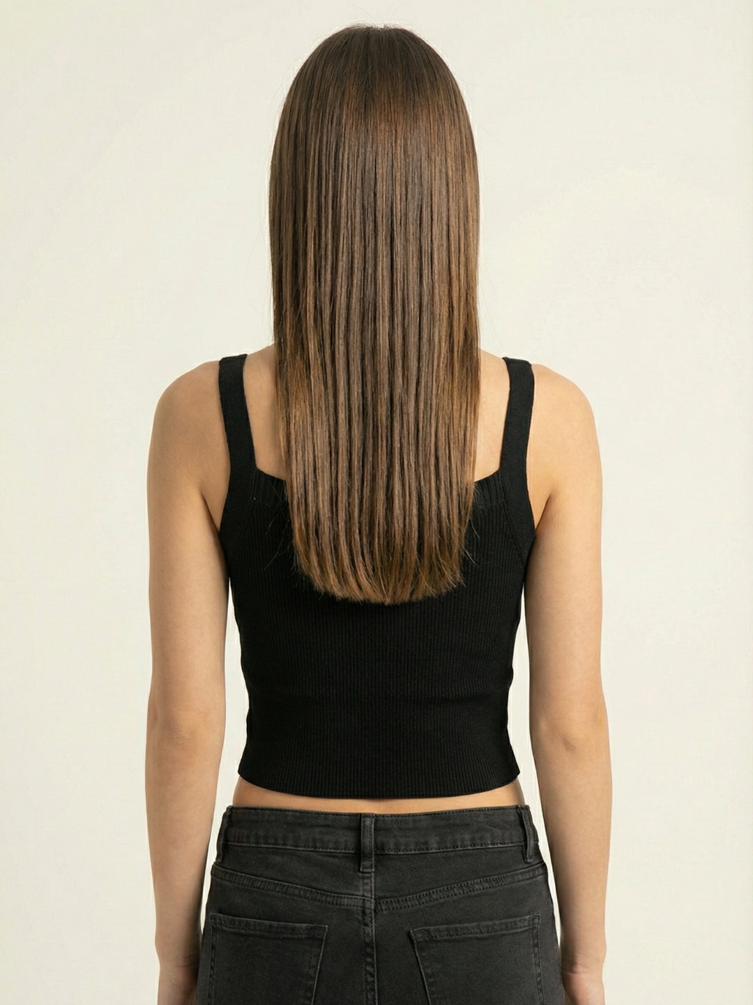 Women Black Ribbed Fitted Crop Top