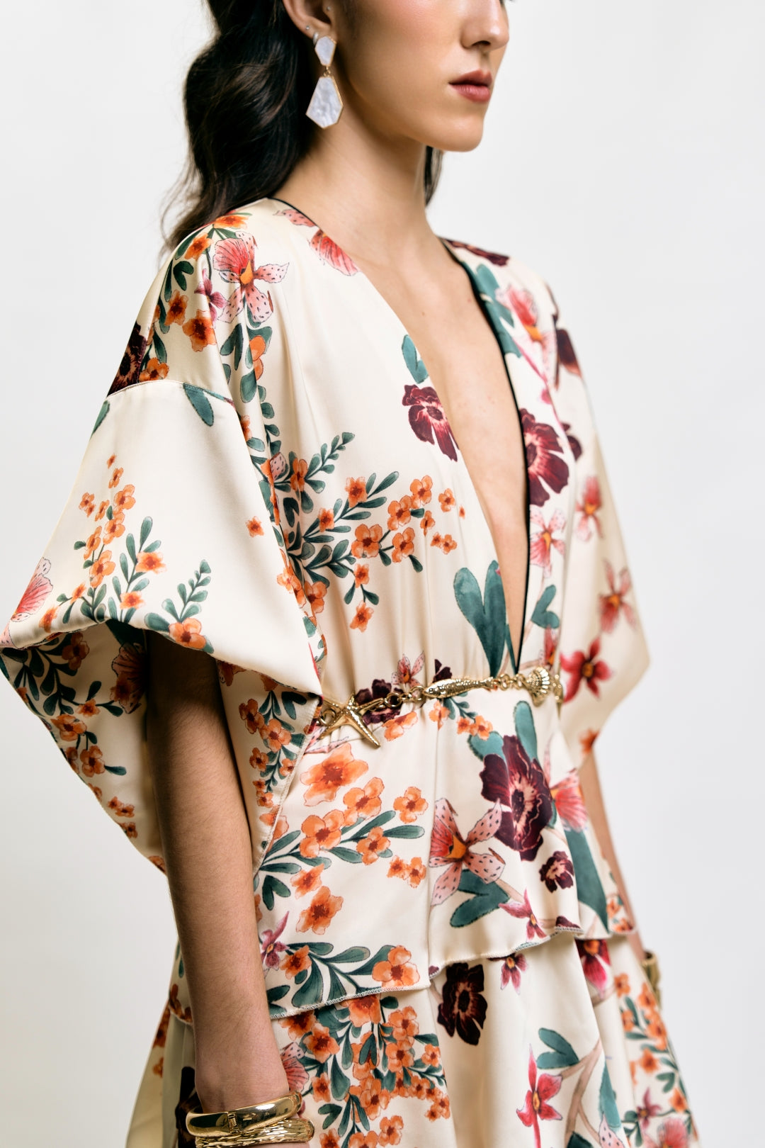 Romantic tiered dress for women with soft floral design
