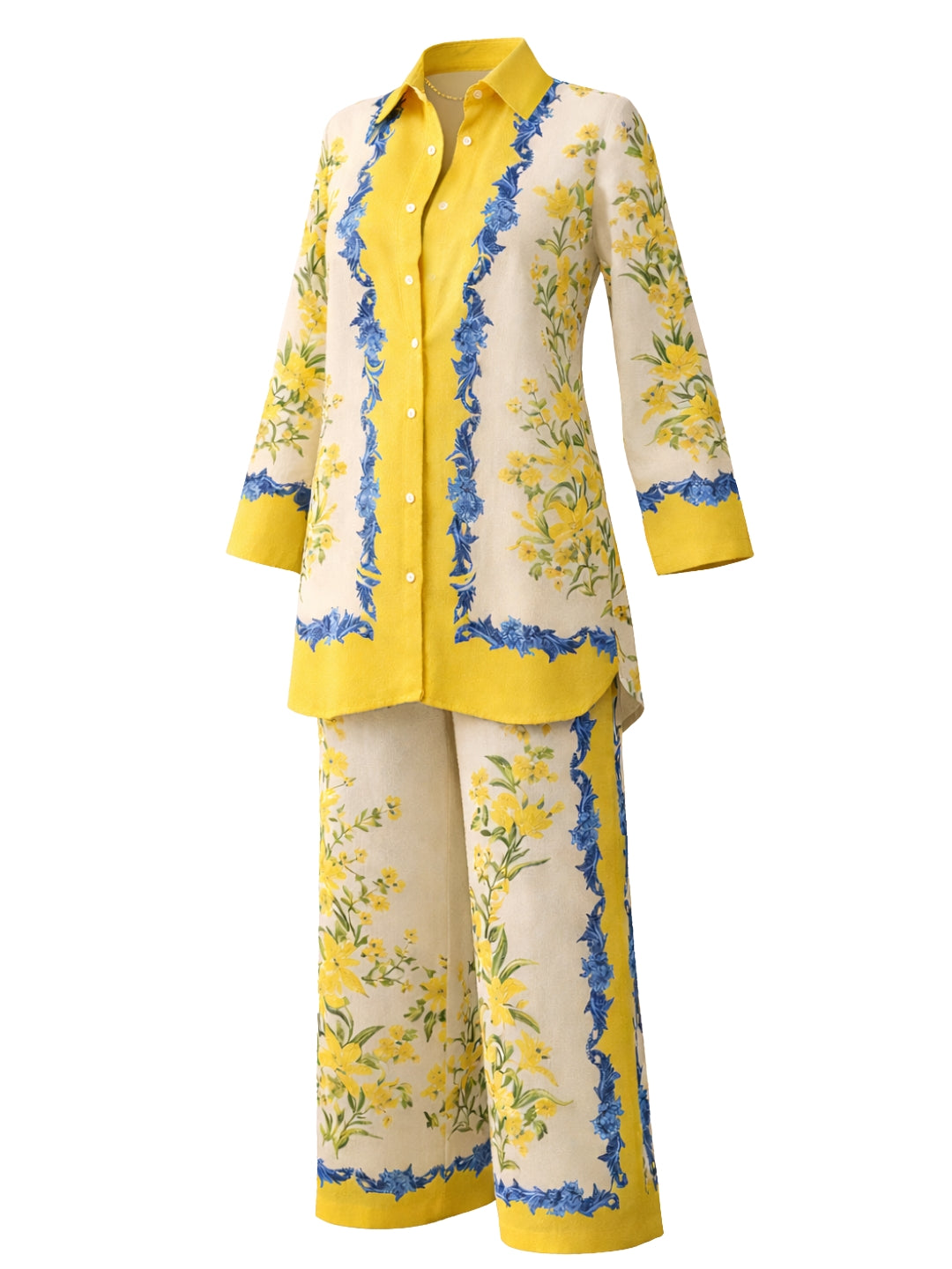 Yellow Blue Satin Co-ord Set for Women