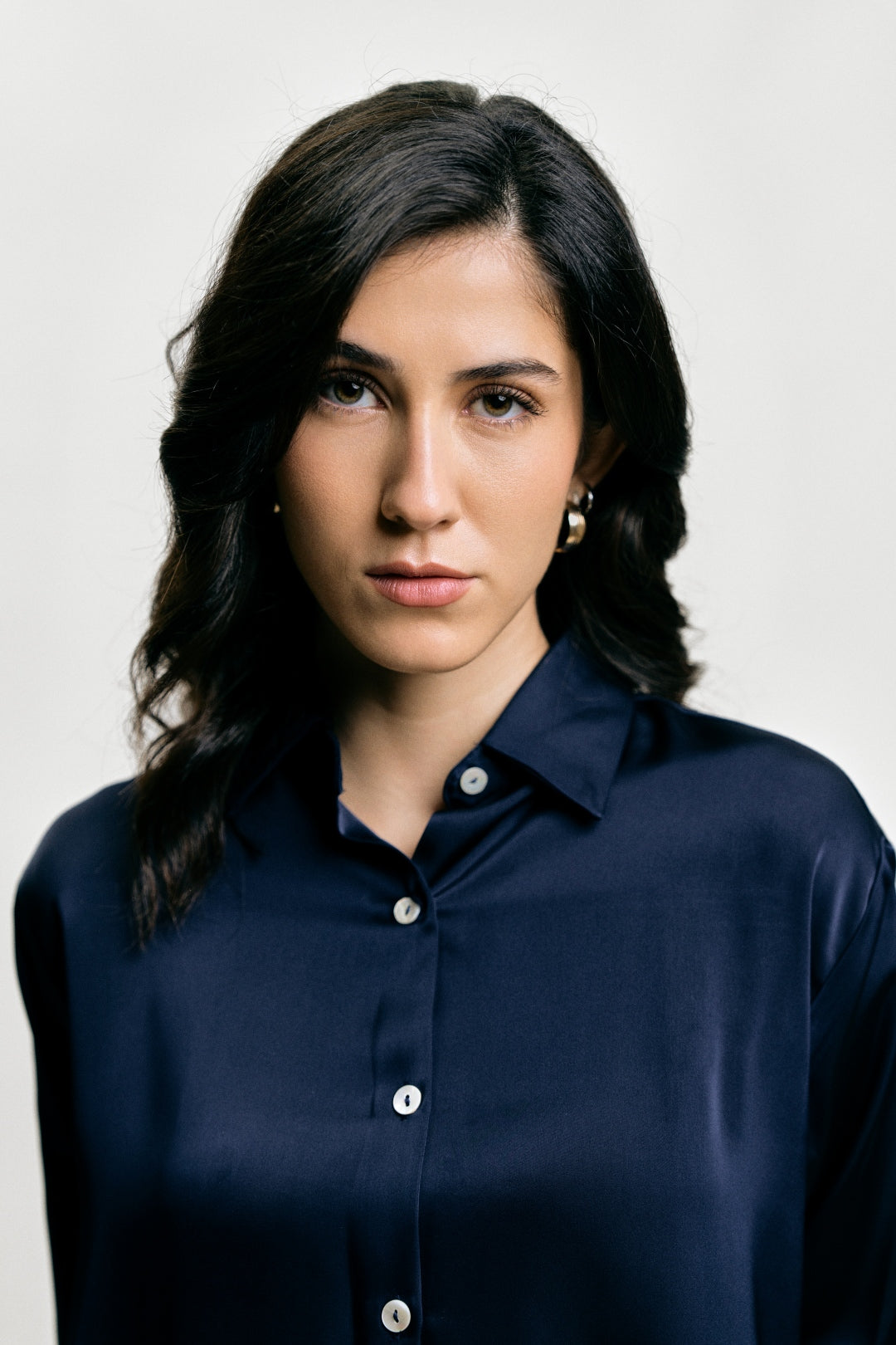 Oversized Navy Satin Shirt