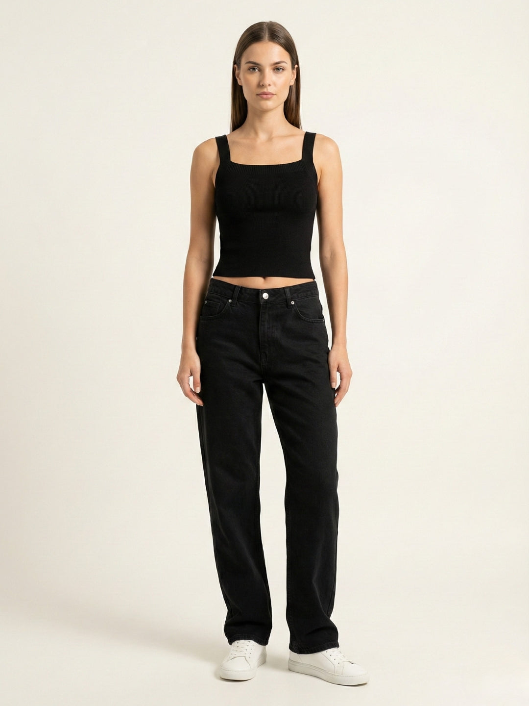 Women Black Ribbed Fitted Crop Top