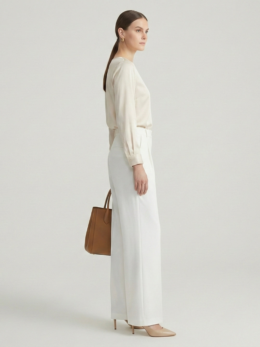 Women’s White High-Rise Korean Wide-Leg Trousers