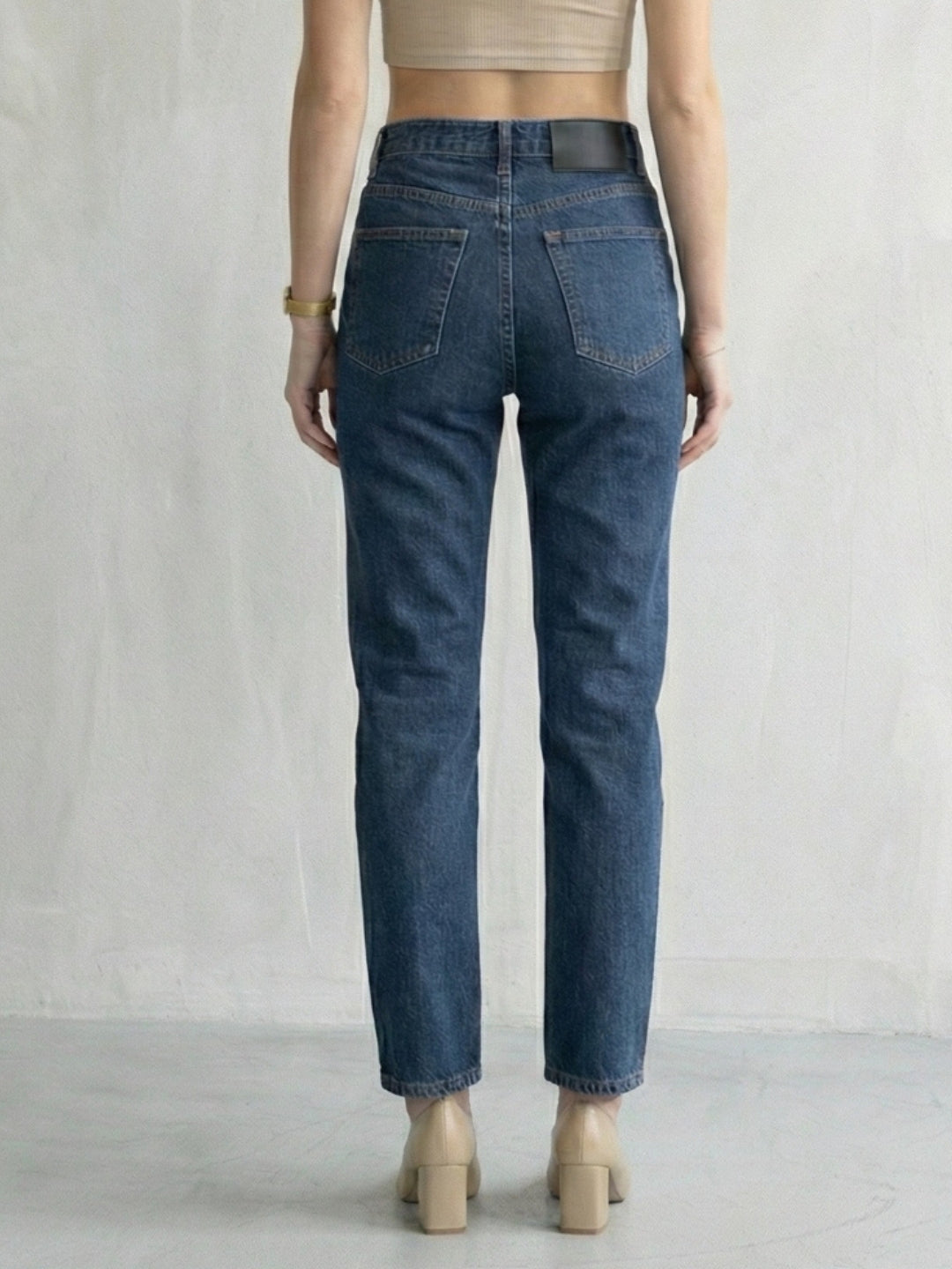Premium dark blue straight-fit denim jeans for women
