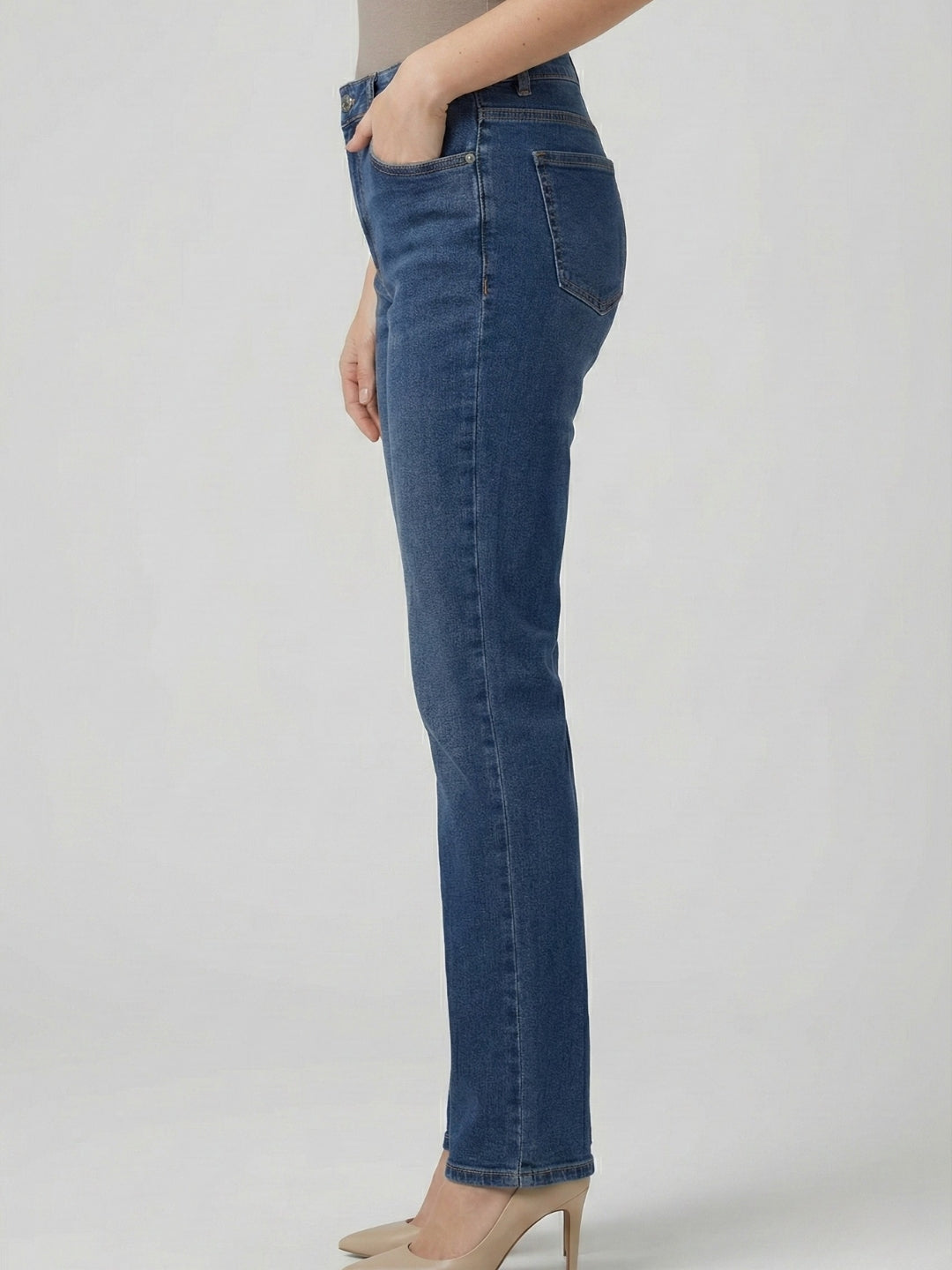 High-Rise Straight Fit Dark Blue Denim Jeans