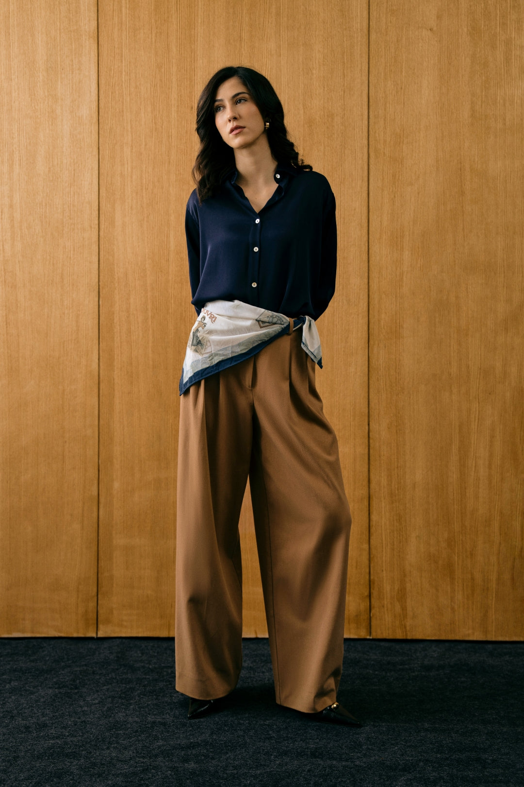 Oversized Navy Satin Shirt