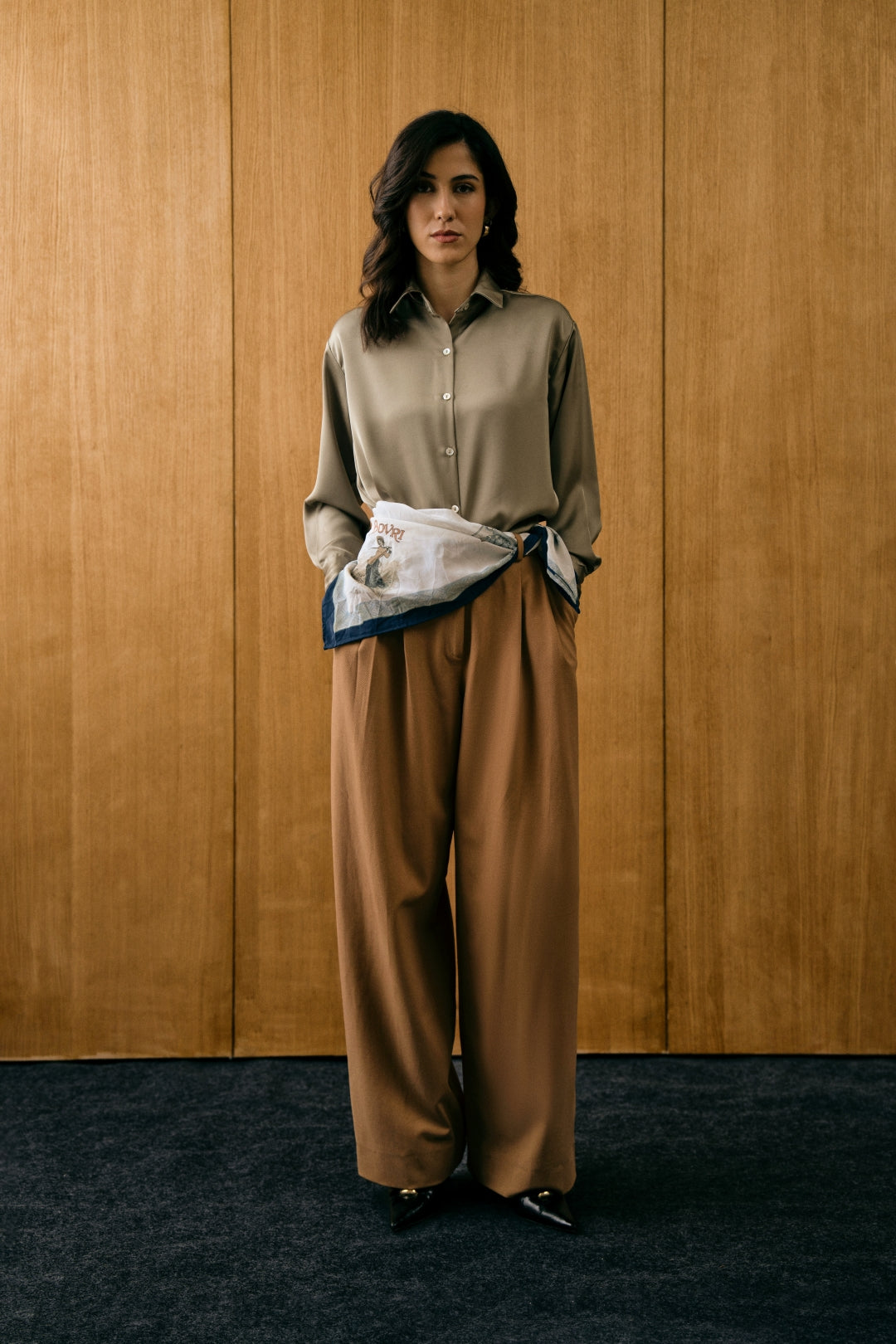 Oversized Muted Olive Satin Shirt