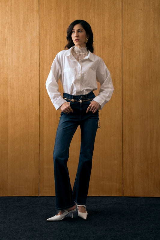 Dark Blue High-Rise Bootcut Jeans