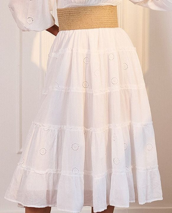 White Schiffli Fit & Flare Midi Dress