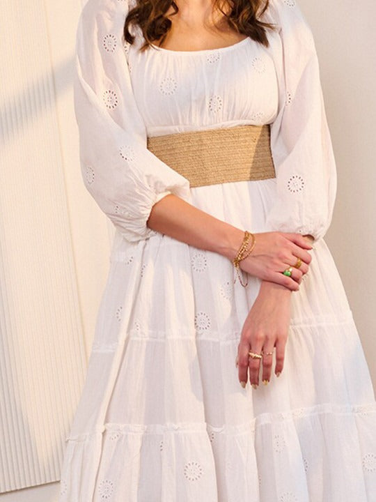 White Schiffli Fit & Flare Midi Dress